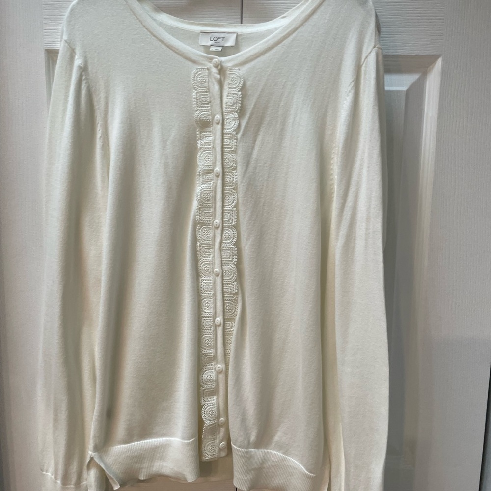 LOFT Cream Embroidered Button-Up Blouse
